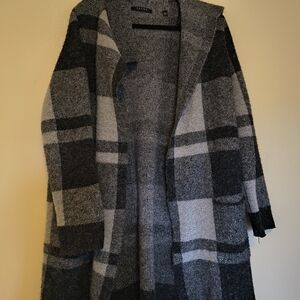 Cyrus Black and Gray Plaid Open Cardigan